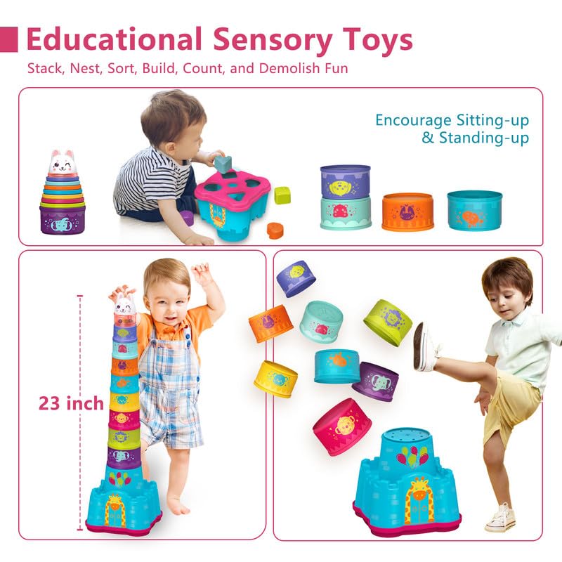 LTKFFFdp Baby Stacking Toys for Toddler 1-3, Nesting Cup Shape Sorter for Infant 6 to 12-18 Month, Learning Stackable Block, Birthday Gift for Girl Boy 9 Month