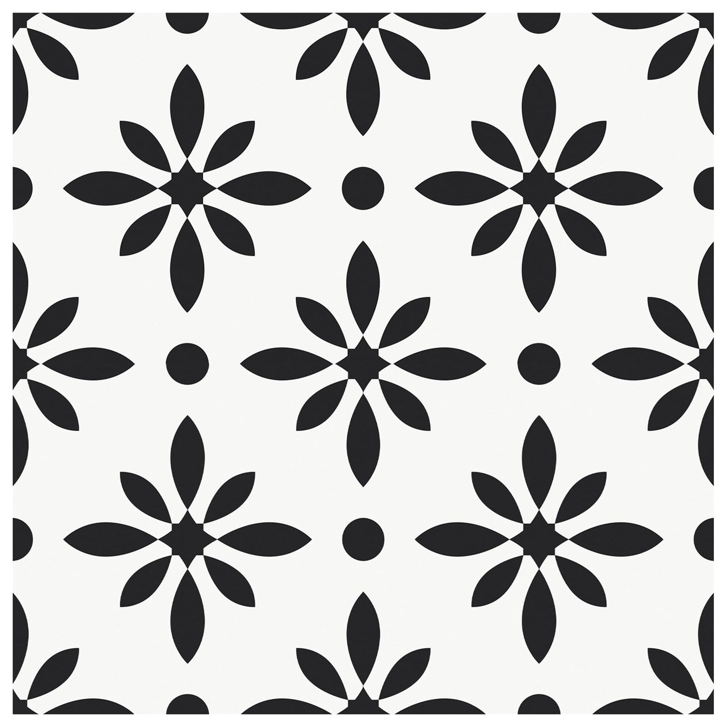 MORCART Peel and Stick Floor Tile - Vinyl Flooring Self Adhesive DIY: Square White+Black Flowers 8" x 8" 20 PCS, Waterproof and Removable Tile Sticker for Kitchen, Bathroom, Staircase FT-1624