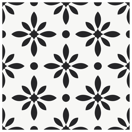 MORCART Peel and Stick Floor Tile - Vinyl Flooring Self Adhesive DIY: Square White+Black Flowers 8" x 8" 20 PCS, Waterproof and Removable Tile Sticker for Kitchen, Bathroom, Staircase FT-1624