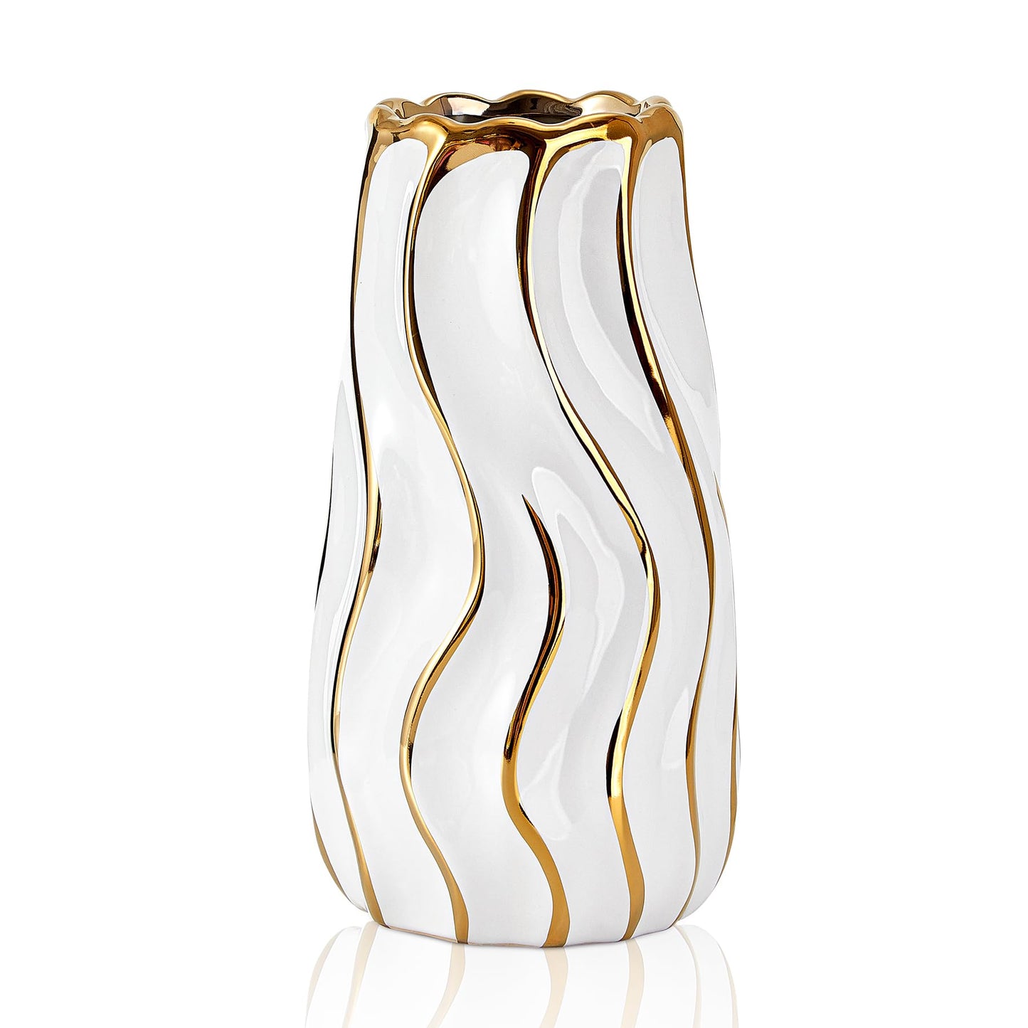 OTARTU Ceramic Vase, White Vase for Home Decor,Decorative Flower Vase, Vertical Stripe Ceramic Vases for Home Décor, Bedroom, Office, Living Room, Bathroom, Tabletop Decor, Centerpiece (White)