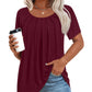 Anymeet Burgundy Shirts for Women Ladies Spring Summer Tunic Casual Short Sleeve Pleated Tee Comfy Blouse Flowy Tops X-Large