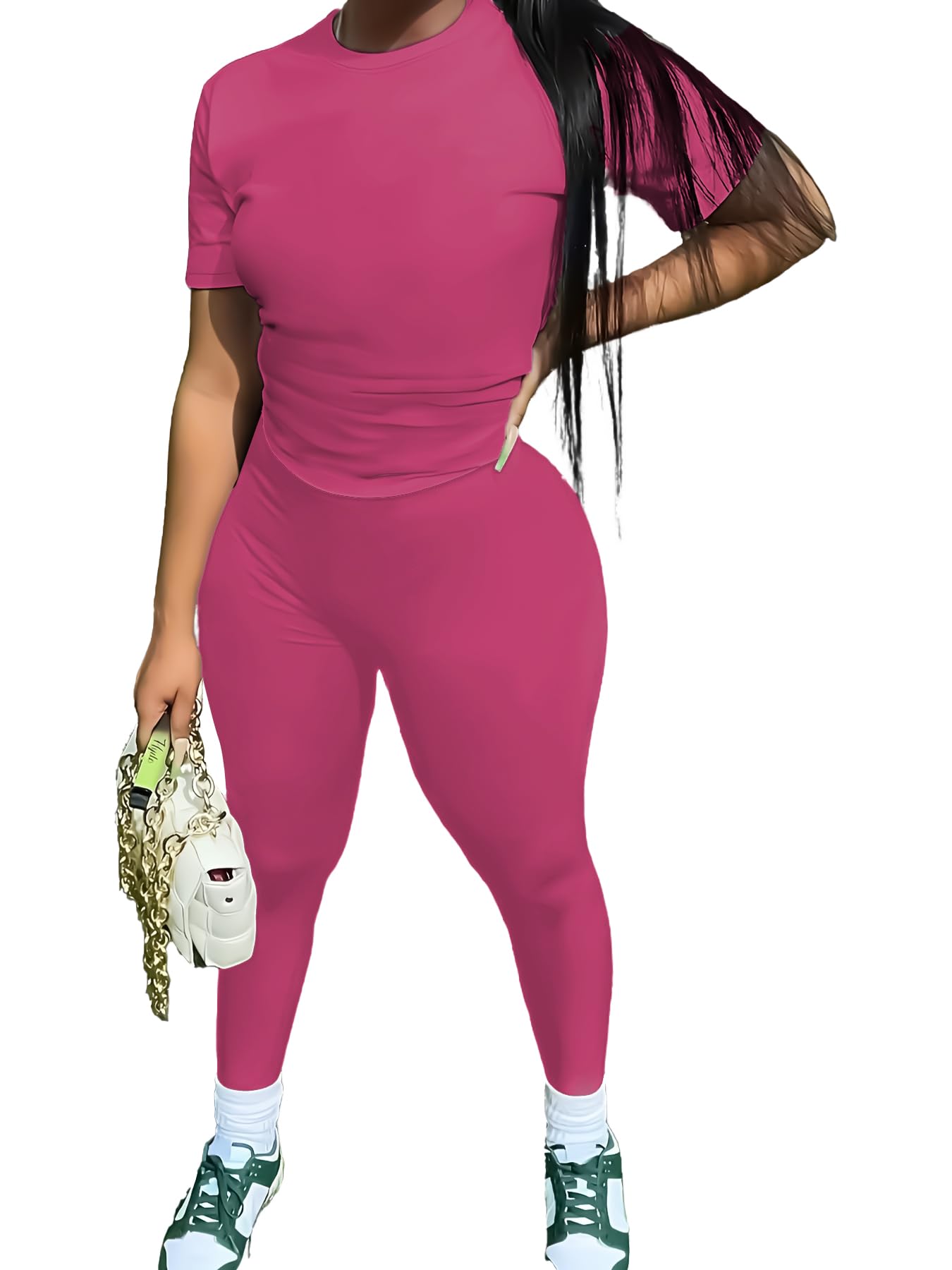 TOPONSKY Women Mujer 2 Piece Outfits Work Jogger Sets Workout Hot Pink,L