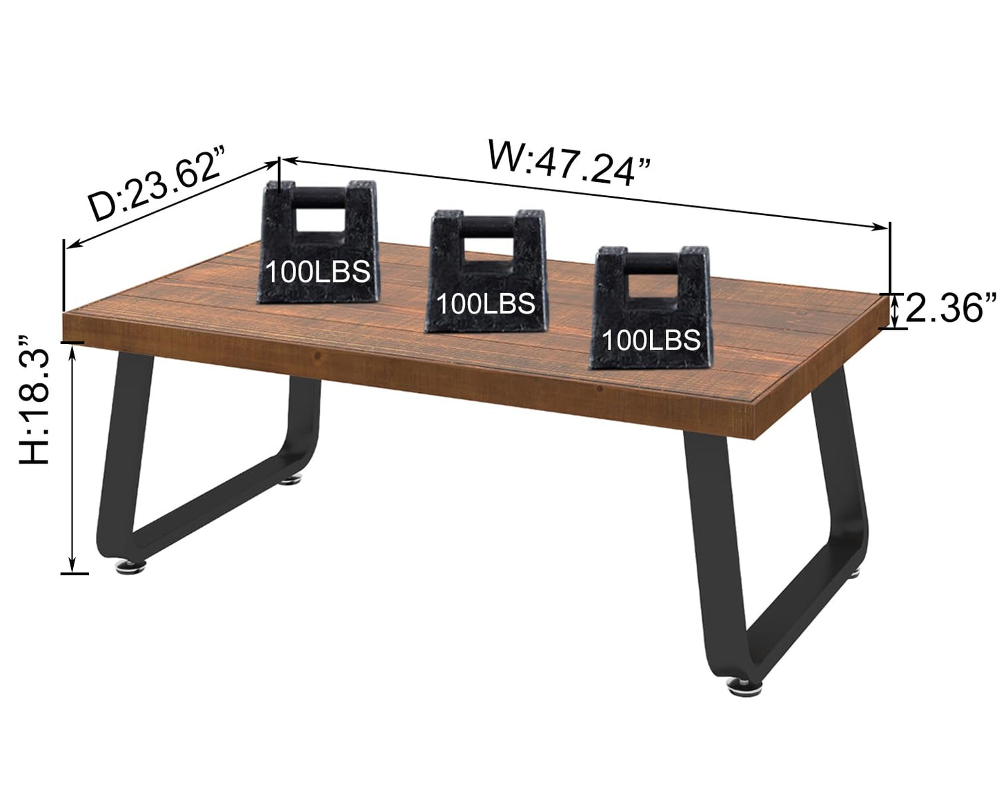 IBF Natural Wood Coffee Table, Rustic Solid Wood Center Table for Living Room, Rectangle Metal and Real Wooden Tea Table, Modern Industrial Minimalist Wooden Cocktail Tables, Rustic Brown, 47 Inch