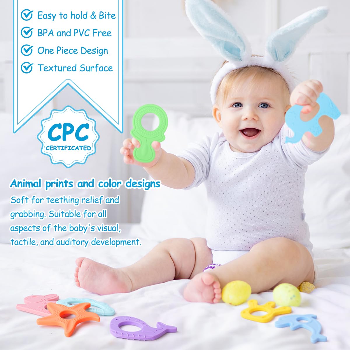 BEBOAN Silicone Baby Teething Toys, 8 Pack Cute Baby Teether Teething Ring Chew Toys Frozen Teether, BPA Free Easy to Grip Gifts for Infant Girls Boys 3 Months +