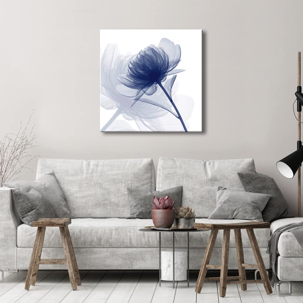 Wieco Art Blue Flickering Flower Modern Abstract Canvas Wall Art Gallery Large Wrapped Perfect Floral Pictures Paintings on Canvas Print Artwork Ready to Hang for Living Room Bedroom Home Decor L