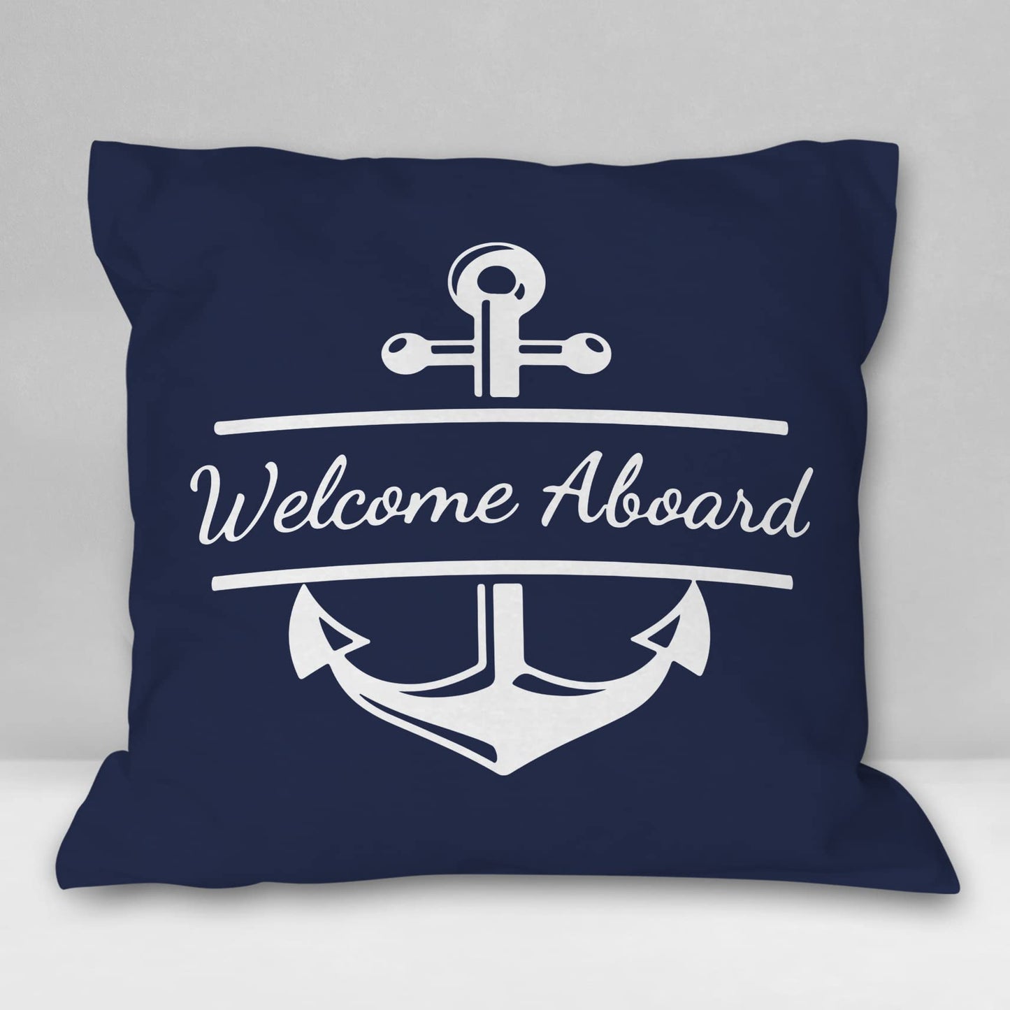 Burosev Welcome Aboard Soft Throw Pillow Cover, Navy Blue Boat Anchor Decorative Pillowcase, Nautical Sailing Farmhouse Decor Decorations for Home Bedroom Sofa Living Room(18 x 18 Inch)