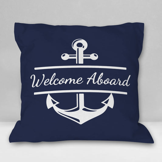 Burosev Welcome Aboard Soft Throw Pillow Cover, Navy Blue Boat Anchor Decorative Pillowcase, Nautical Sailing Farmhouse Decor Decorations for Home Bedroom Sofa Living Room(18 x 18 Inch)