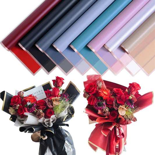 XICHEN 24 Counts /8 Colors Gold Edge Flower Wrapping Paper,Florist Bouquet Supplies,DIY Crafts,Gift Packaging or Gift Box Packaging, Waterproof Floral Wrapping Paper 22.8 * 22.8Inch (Light color)