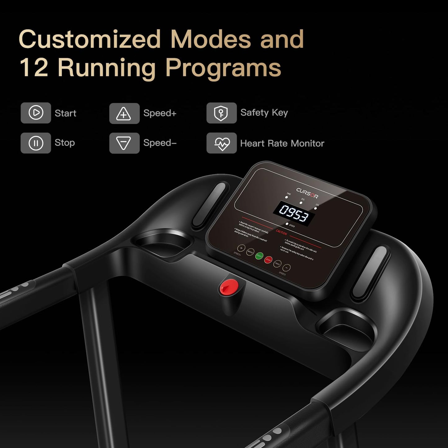 CURSOR FITNESS Home Folding Treadmill with Pulse Sensor, 2.5 HP Quiet Brushless, 7.5 MPH, 265 LBS Capacity