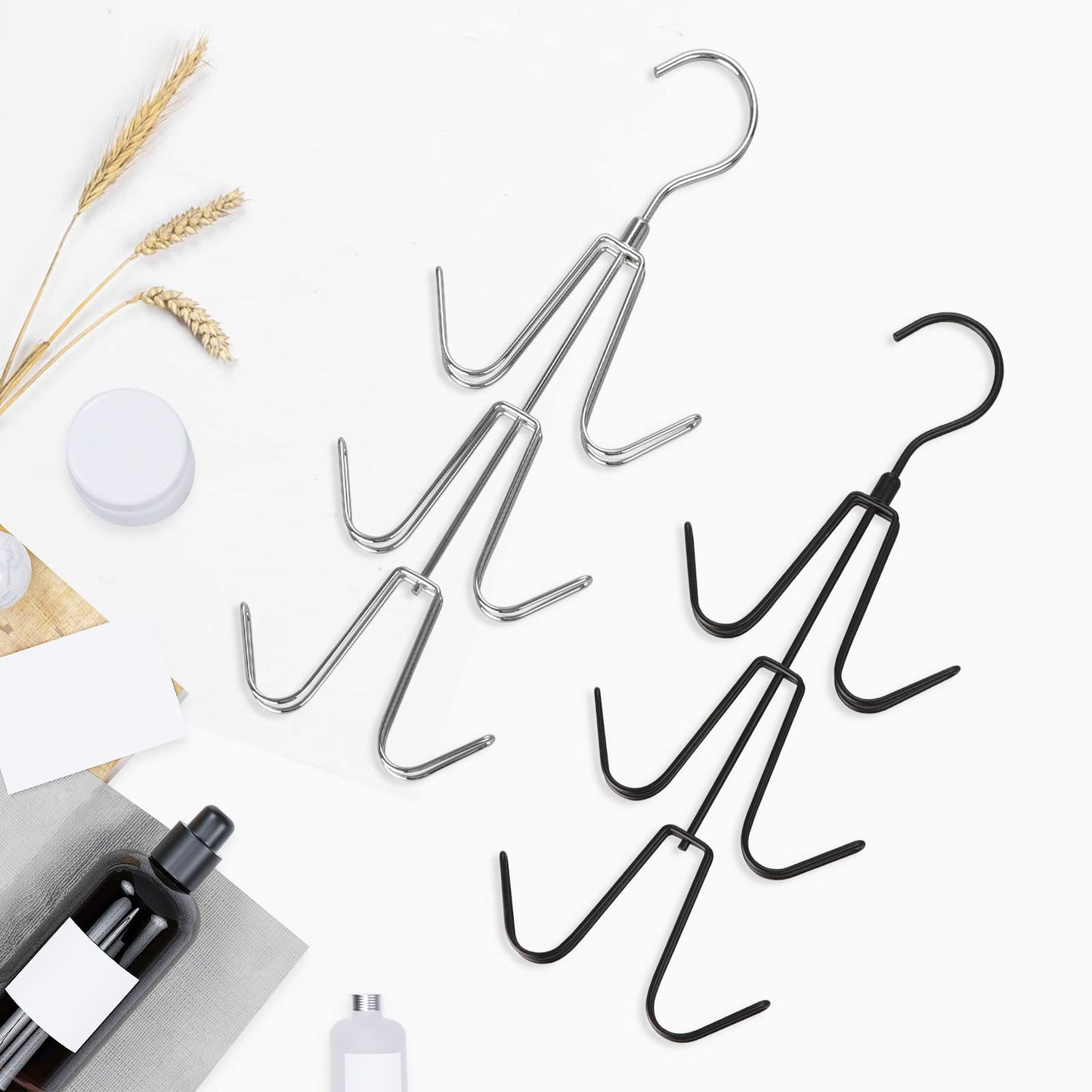 TOPIA HANGER Purse Hanger Organizer for Closet, 2-Pack Handbag Organizer Hanger, 360°Swivel Metal Purse Hooks, Bag Rack, Belt Organizer, Tie Rack, Scarf Hanger, Bag Storage Organizer, Silver