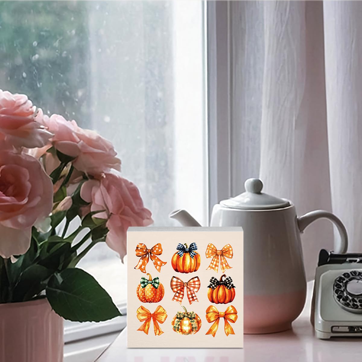 Cute Fall Decor Pumpkin Bow Fall Decorations for Home Office Autumn Thanksgiving Decor Funny Autumn Pumpkin Decorations for Desk Table 5 x 5 inches