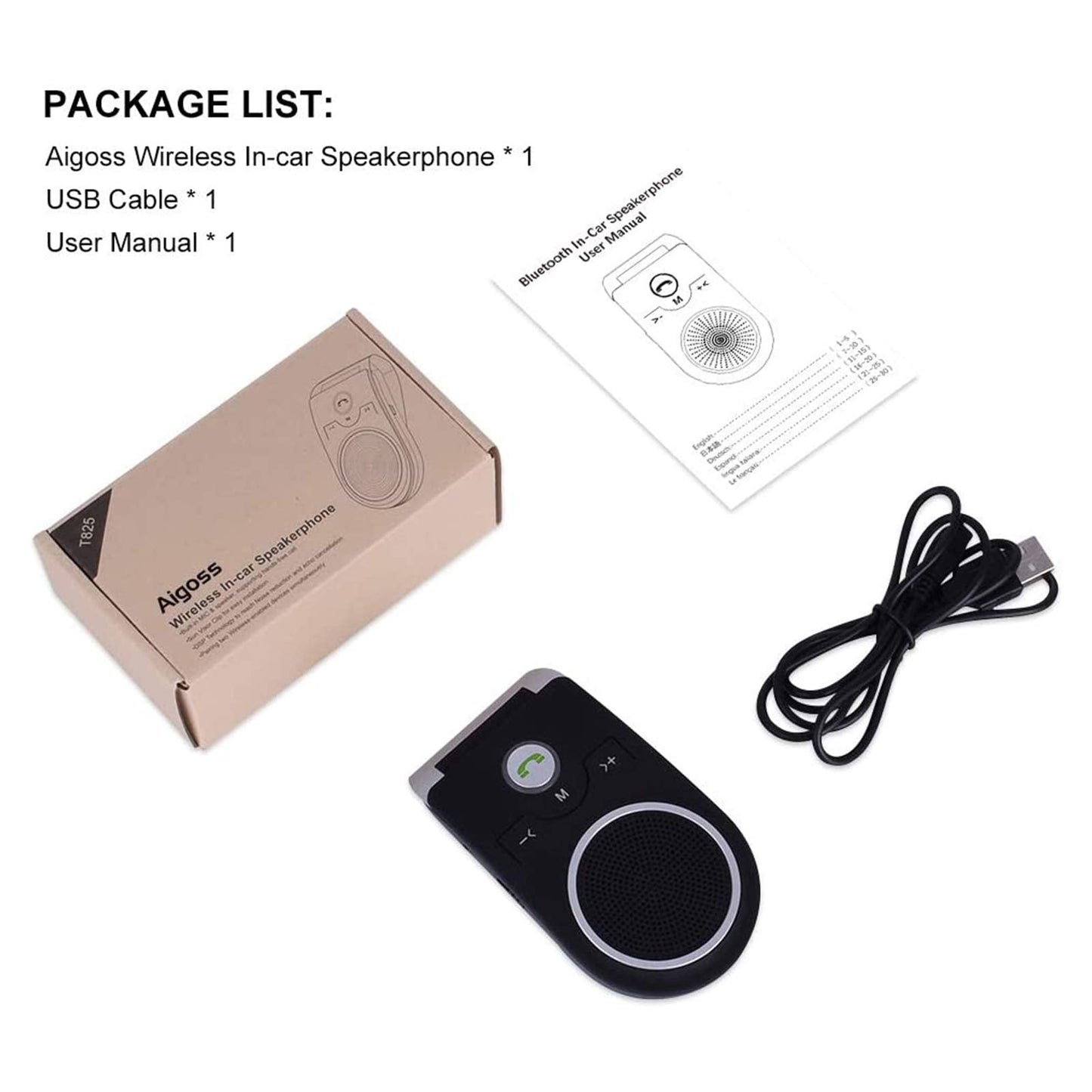 Hands Free Cell Phone Car Kit, Bluetooth 5.0 in Car Speakerphone with Visor Clip, Siri Google Voice Command Support,Built in Mic, Support 2 Phones Connected, Bluetooth Speaker for Safe Driving