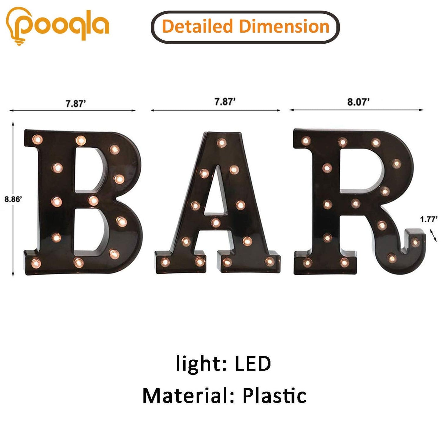 BAR - Illuminated Marquee Bar Sign - Lighted LED Marquee Word Sign - Pre-Lit Pub Bar Sign Light Battery Operated (23.03-in x 8.66-in) (Black BAR)