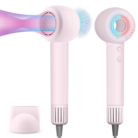High Speed Hair Dryer, 160000 RPM Brushless Motor 500 Million Negative Ionic Blow Dryer, Travel Fast Drying Hairdryer, Low Noise, Lightweight, Blowdryer with Nozzle, Home Use,Pink