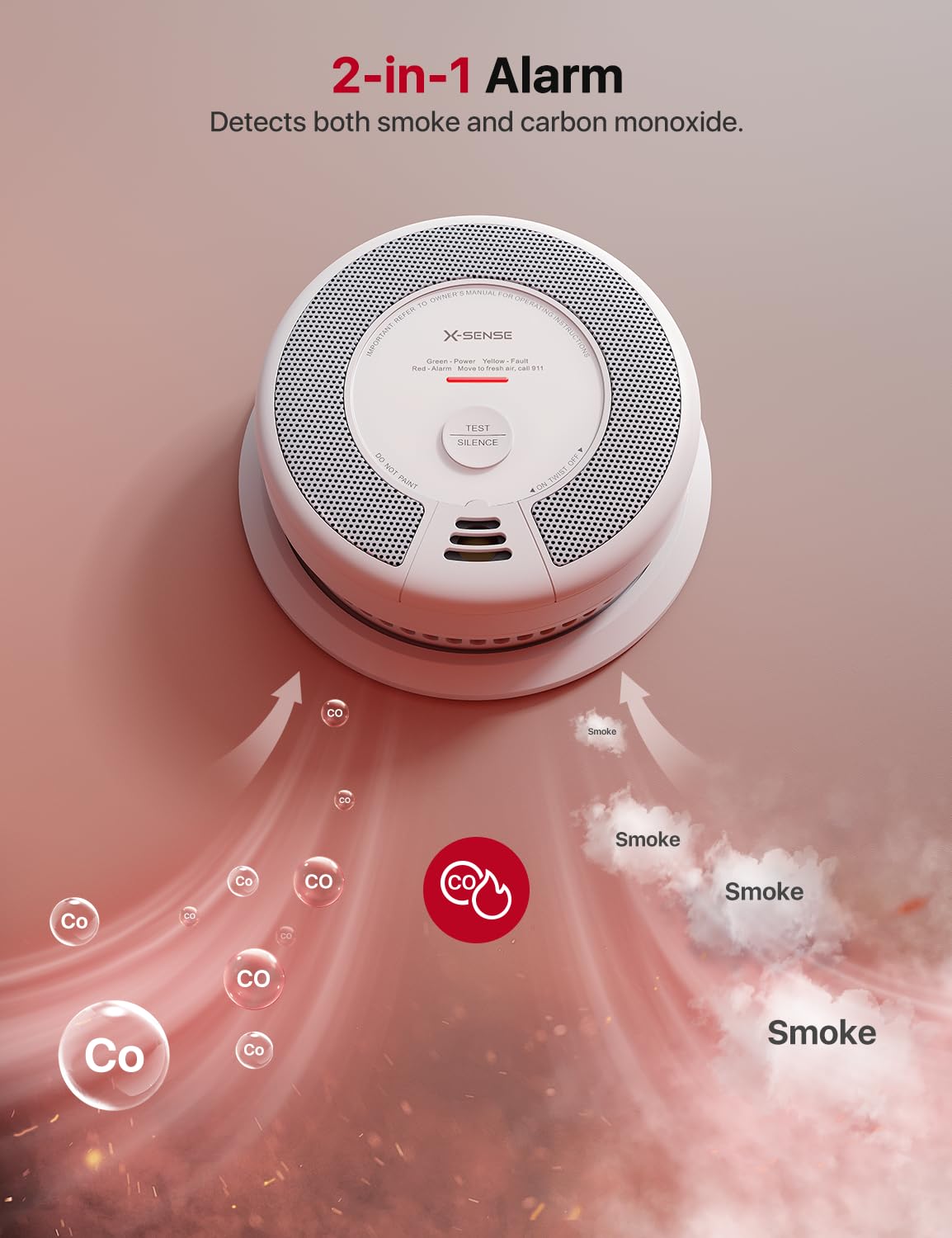 X-Sense Smart Smoke Detector Carbon Monoxide Detector Combo with No Fee App Notification, Replaceable Battery Powered Smoke Detector and Carbon Monoxide Detector, SC06-WX, 1-Pack