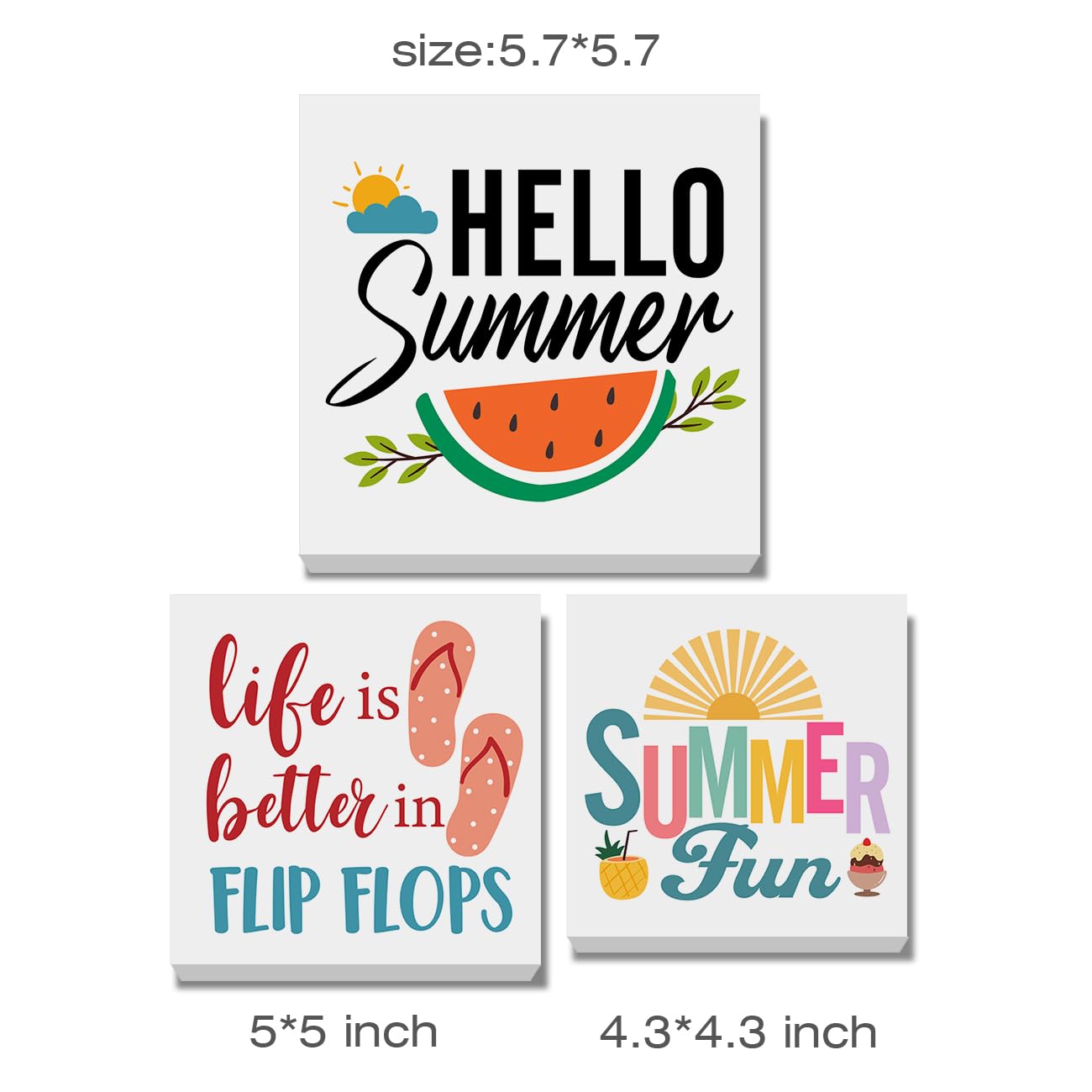 Summer Decor for Home Hello Summer Tiered Tray Decor 3 Pcs Wood Decorative Signs Table Desk Shelf Decoration