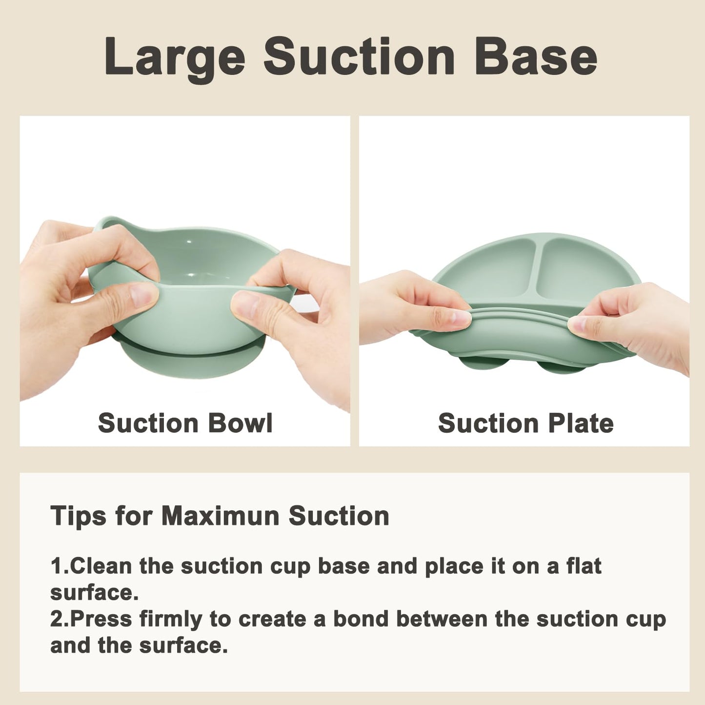 Munlinder Silicone Baby Feeding Set | Baby Led Weaning Supplies Includes Suction Bowls and Divided Plates, Adjustable Bib, Baby Utensils Spoons and Forks,Cup | Baby Feeding Essentials (Light Green)