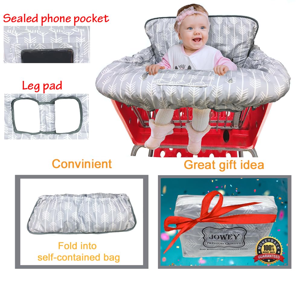 Shopping Cart Cover for Baby Grocery Cart Cover for Baby boy and Baby Girl, High Chair Cover for Baby and Toddler, Baby Registry Gift - Waterproof - Extra Large - Cotton - Double Sided (Light Grey)