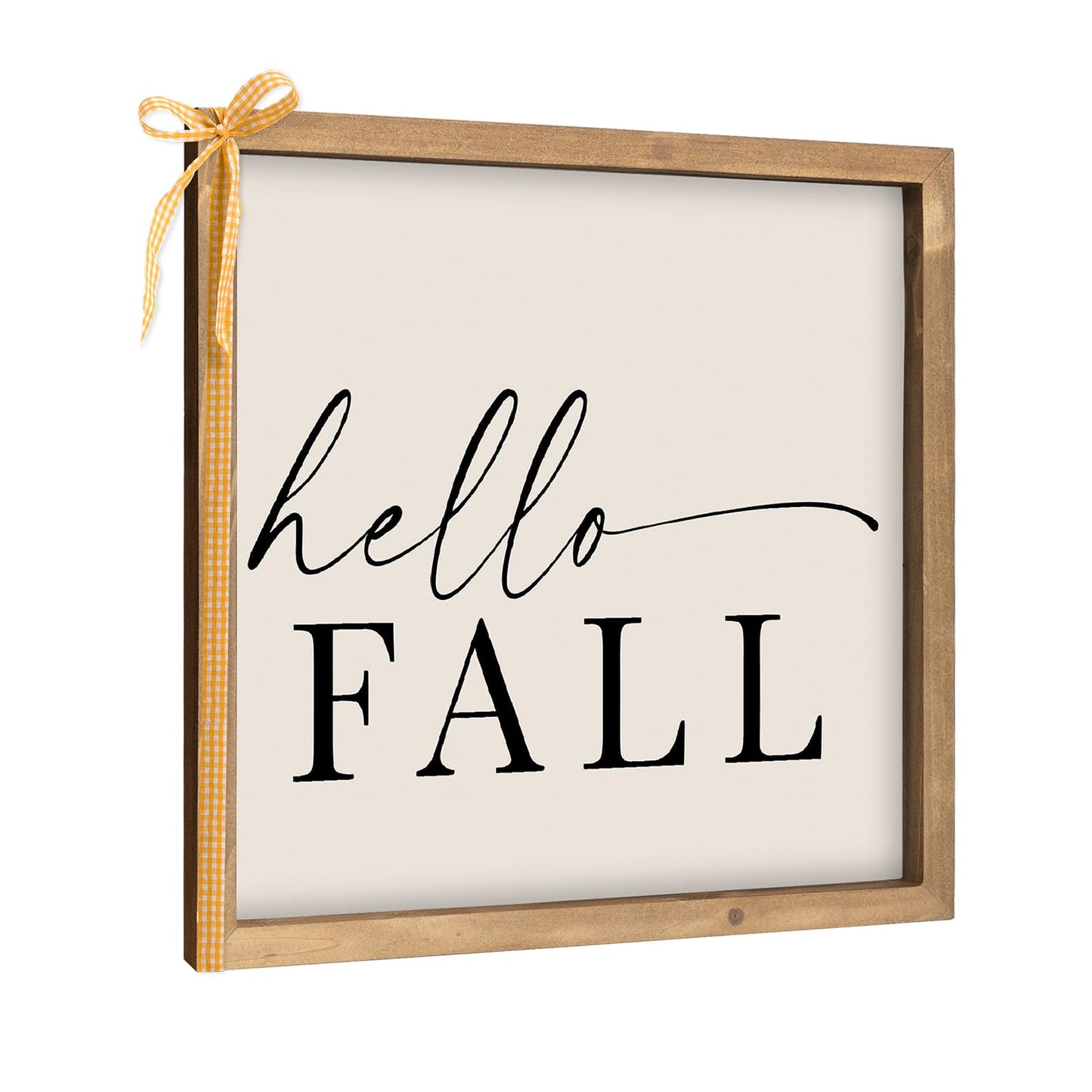 pechpell Wooden Hello Fall Sign, 11.8 Inch Autumn Decorative Signage Plaques Decor, Indoor Wall Art Framed Table Shelf Desk Rustic Farmhouse Decorations for Home Office
