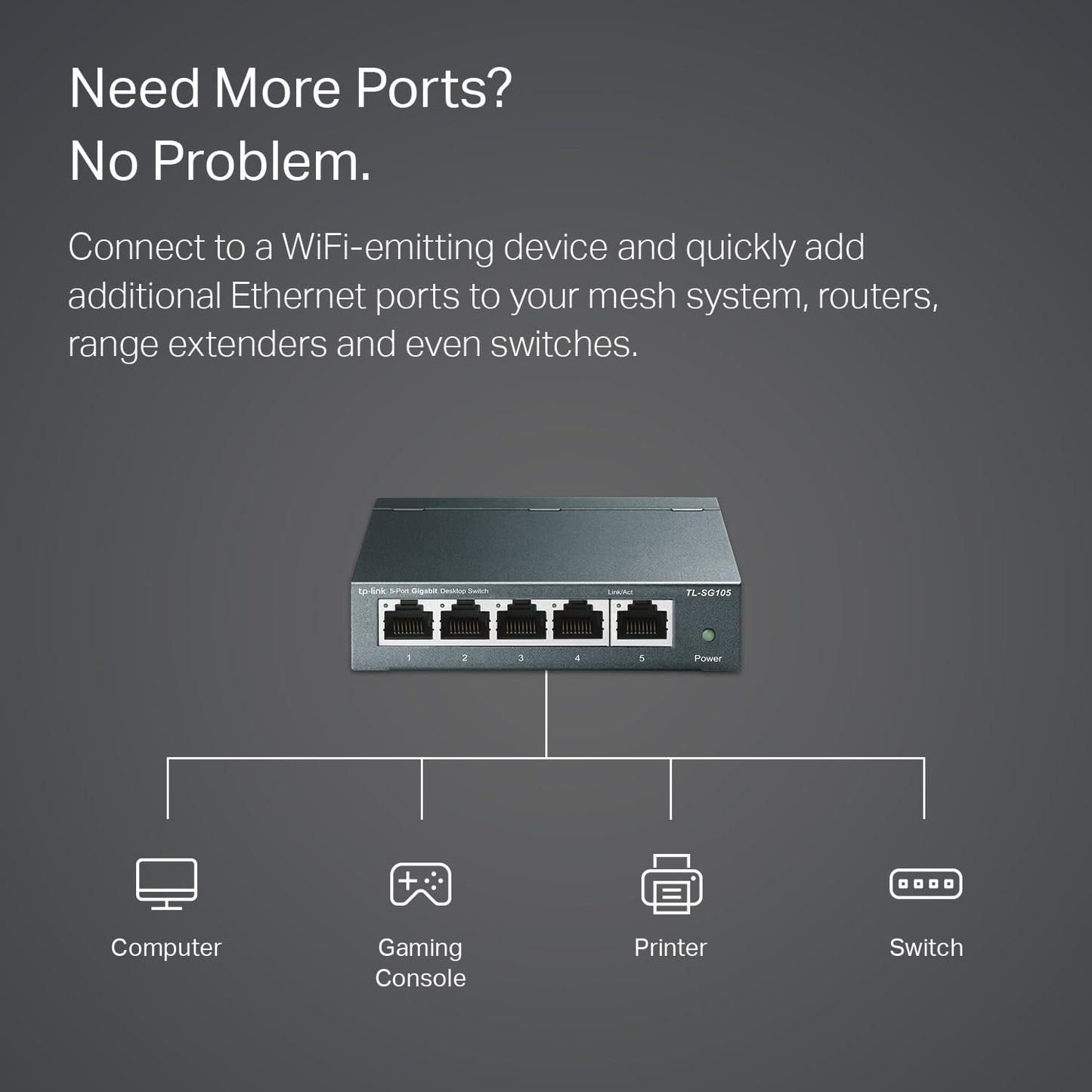 TP-Link TL-SG105, 5 Port Gigabit Unmanaged Ethernet Switch, Network Hub, Ethernet Splitter, Plug & Play, Fanless Metal Design, Shielded Ports, Traffic Optimization,Navy Blue