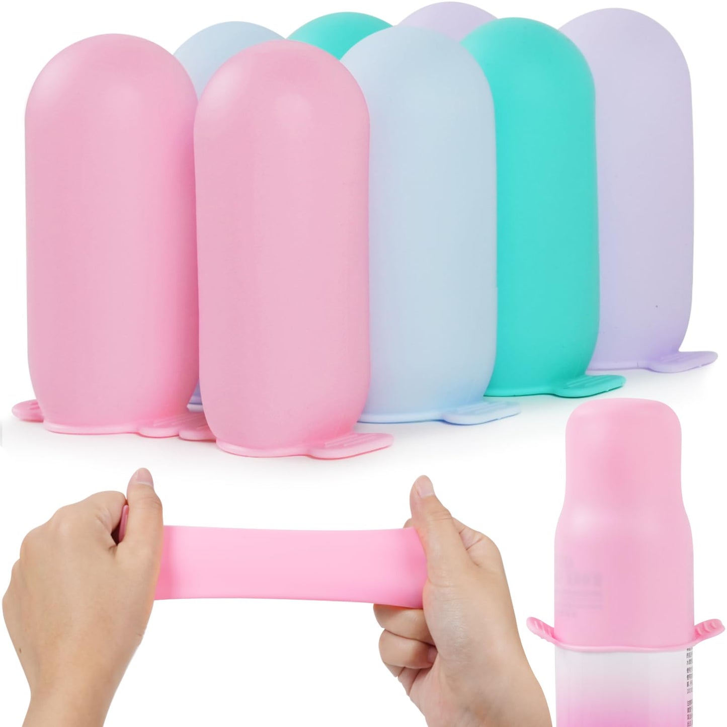 16 Pack Silicone Bottle Cover,Travel Essential for Women Men,Cruise Ship Essentials 2025,Beach Vacation Essentials,Travel Size Toiletries,Airplane Travels Accessories Elastic Sleeves for Leak Proofing