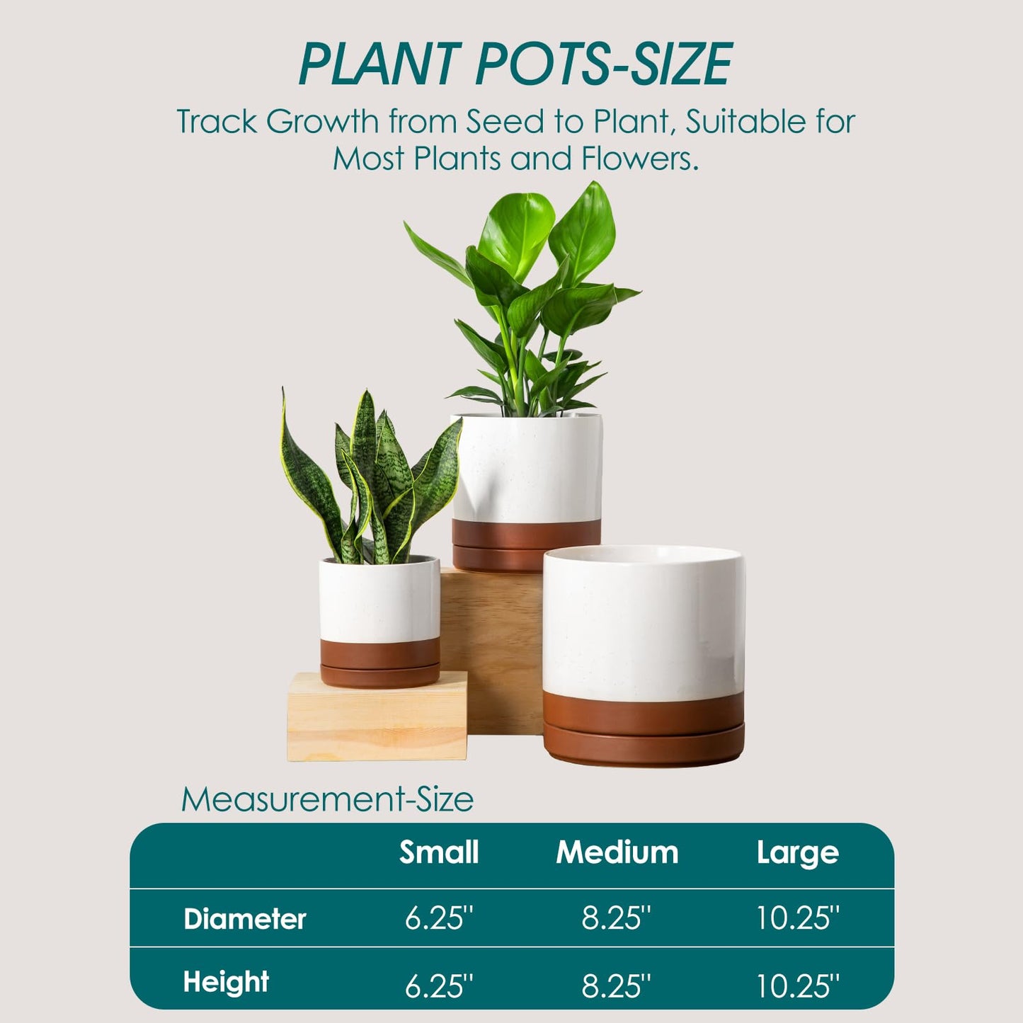 vancasso Ceramic Pots for Plants, Plant Pots for Indoor Plants, 6.25+8.25+10.25 Inch Ceramic Planters, Flower Pots with Drainage Holes, Planters Pot for Indoor House Plants, Set of 3, Khaki