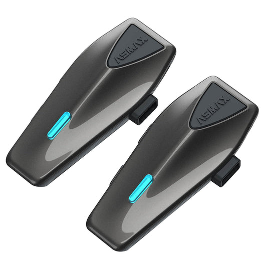 ASMAX S1 Motorcycle Bluetooth Headset with 3 Intercom Modes, 8-Rider Mesh Communication, AI Voice, FM Radio, Auto Volume, Waterproof, Fast Charging for Helmet/ATV/UTV/Snowmobile, 2 Pack(Grey)