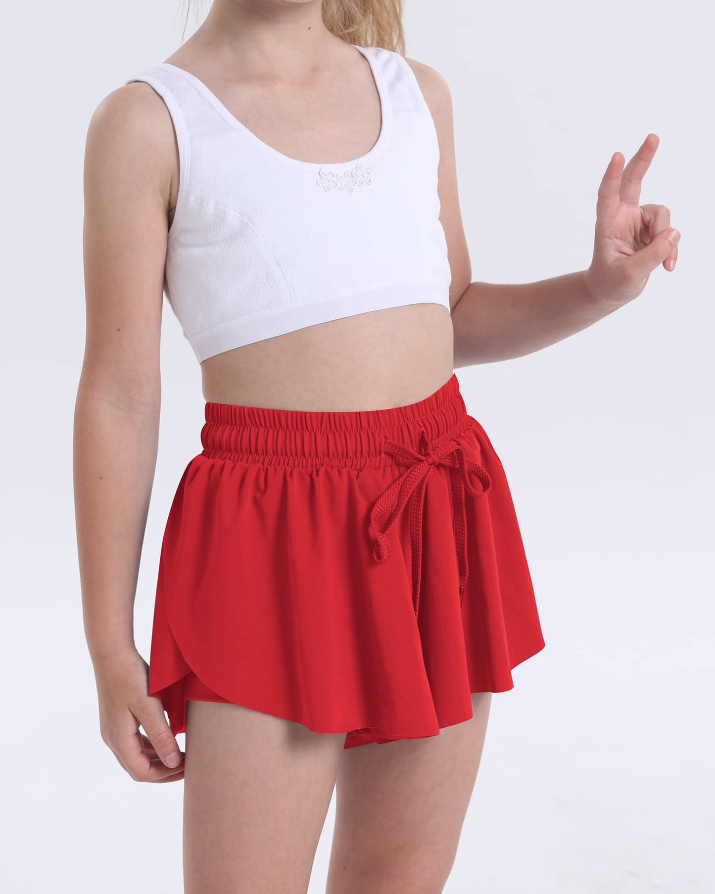 KEREDA Girls Flowy Shorts,Butterfly Shorts for Teen Girls with Spandex Liner 2-in-1 for Running,Gym,Athletic,Workout 1 Pack 11-12Y (Red)