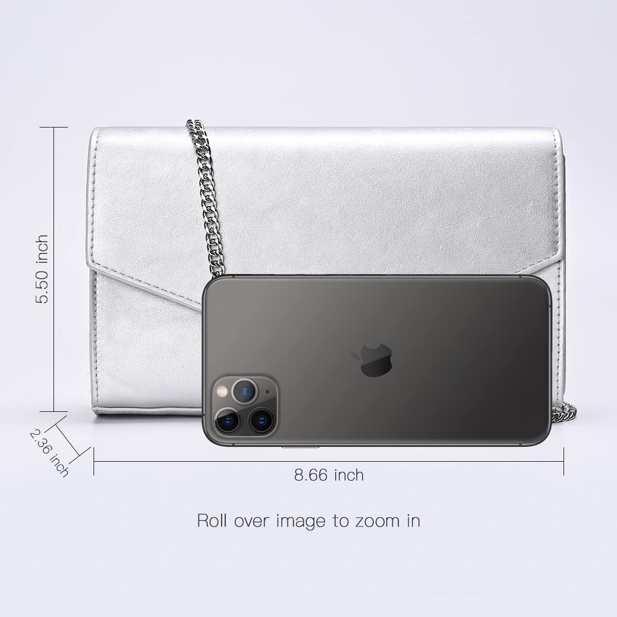 GM LIKKIE Clutch Purse for Women, Evening Envelope Clutch Bag, Crossbody Foldover PU Leather Shoulder Handbag (Silver)