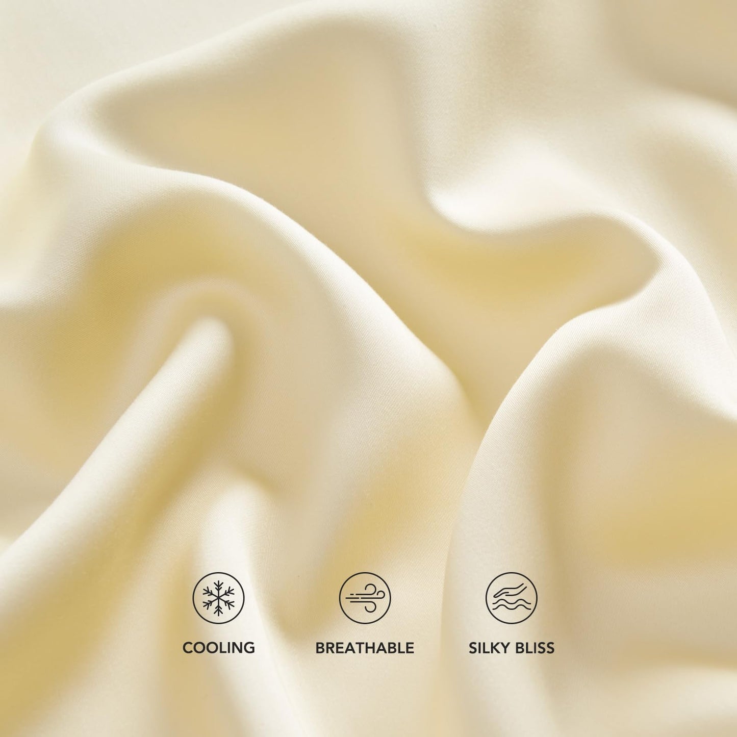 EVERGRACE Tencel Sheet Set Queen Size 4 Pieces，Soft Cooling Bed Sheets for Hot Sleepers, Eucalyptus Lyocell Luxury Breathable Bedding Set, 1 Fitted Sheet, 1 Flat Sheet, 2 Shams, Cream