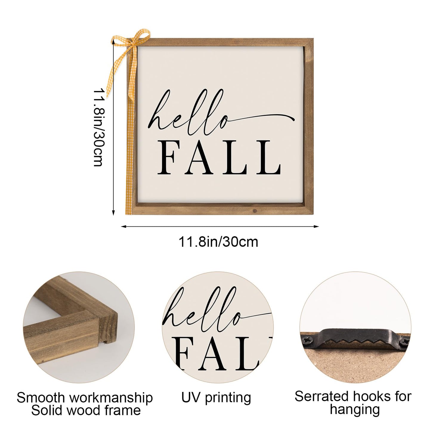 pechpell Wooden Hello Fall Sign, 11.8 Inch Autumn Decorative Signage Plaques Decor, Indoor Wall Art Framed Table Shelf Desk Rustic Farmhouse Decorations for Home Office