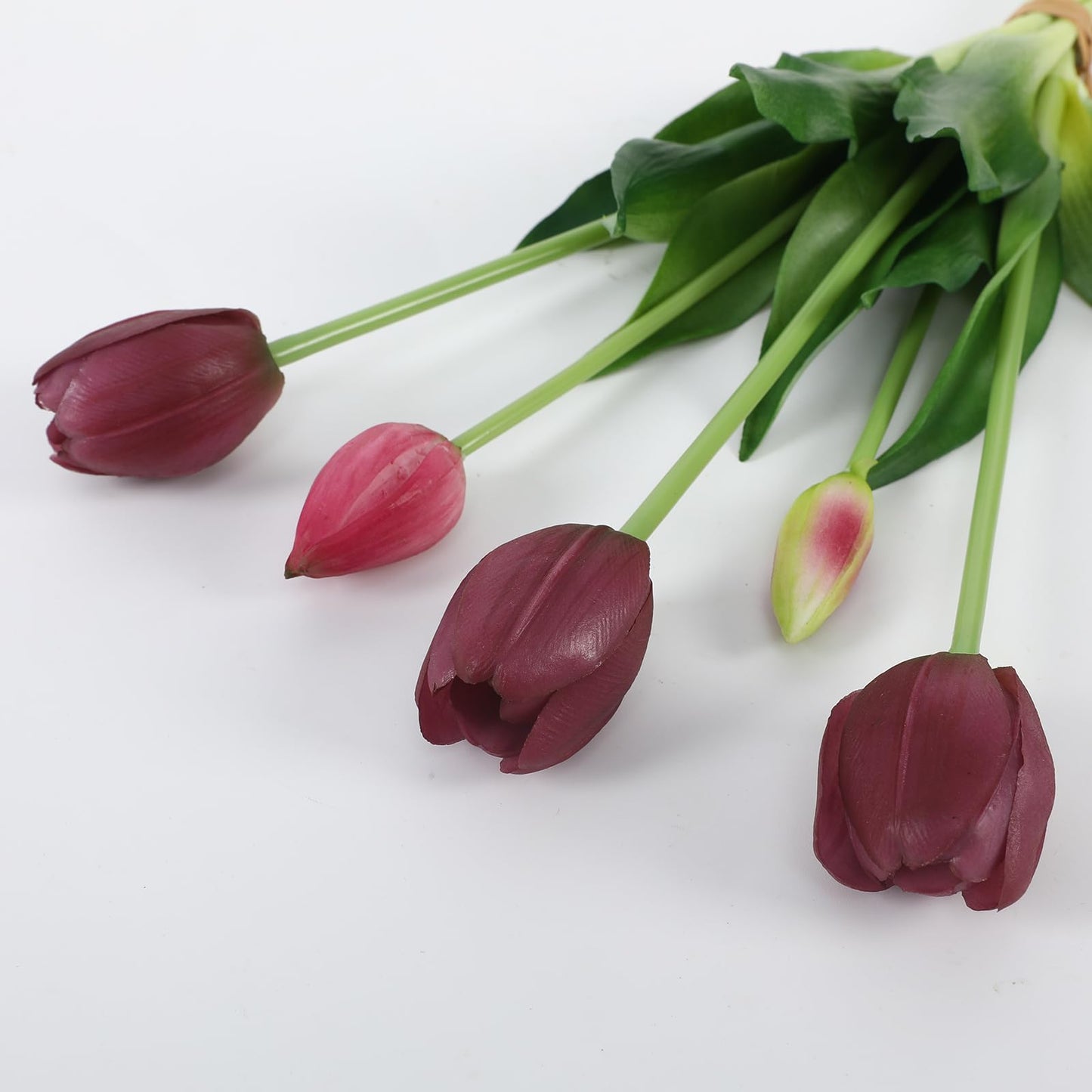 LINSIE 15 Pcs Deep Purple Artificial Flowers Tulips Real Touch Latex Plastic Soft Faux Bouquets for Party, Wedding, Home, Room, Garden Decor