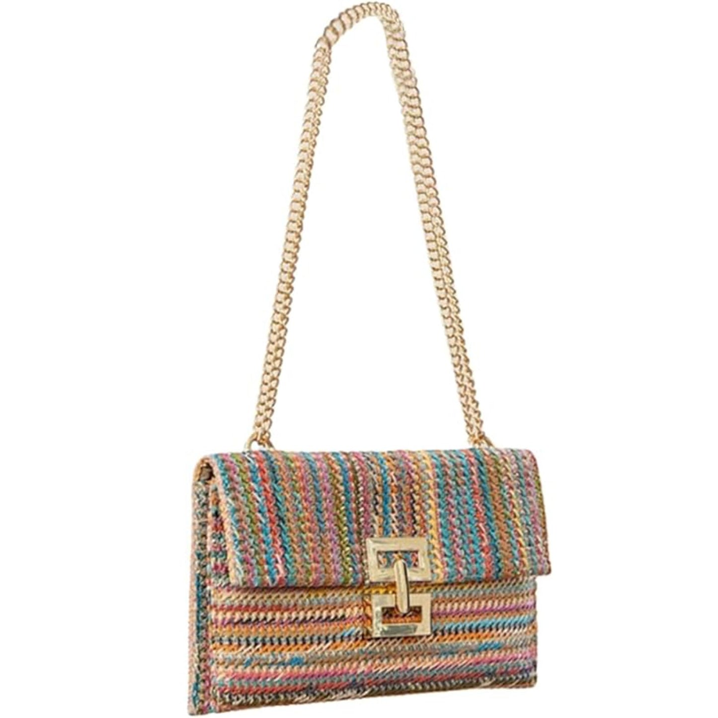 FantasyBear Summer Straw Cluth for women,Rattan Handbags for Women Wicker Purses for Vacation Beach (Multicolour With Chain)