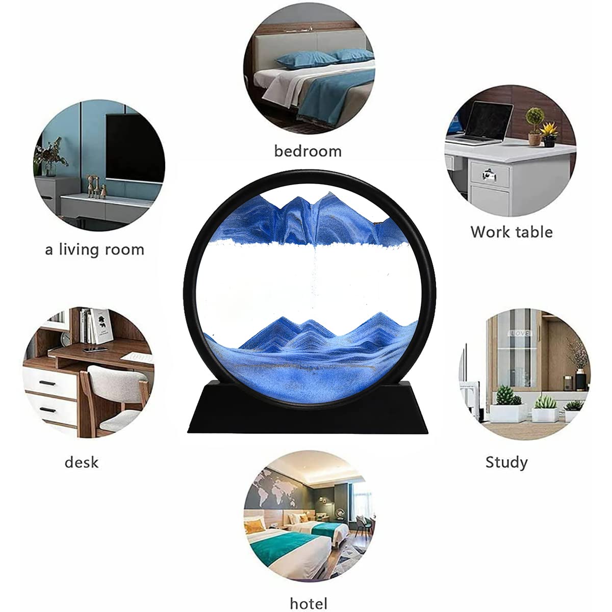 rysnwsu 3D Dynamic Sand Art Liquid Motion, Moving Sand Art Picture Round Glass 3D Deep Sea Sandscape in Motion Display Flowing Sand Painting Relaxing Desk Toys (Blue, 12'')