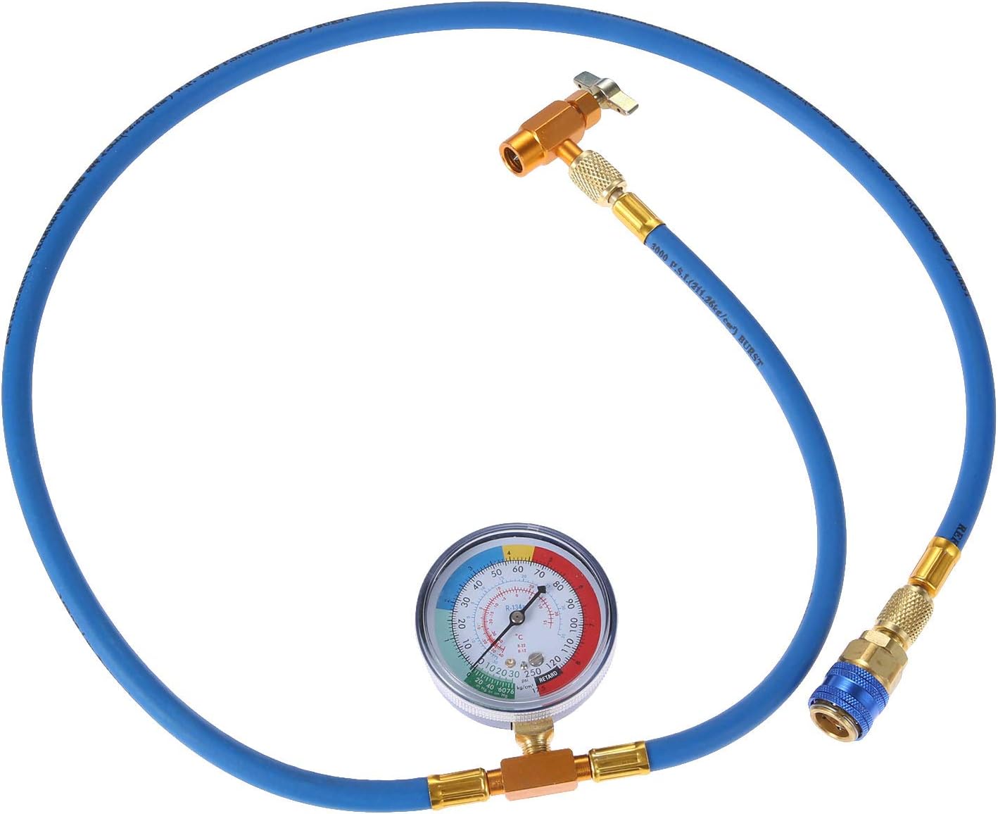 Aupoko R134A Car AC Refrigerant Charge Hose, AC Charge Hose with Gauge, R134A Can Tap Valve, R134A Quick Couple, Low Pressure Gauge and 59'' Recharge Hose
