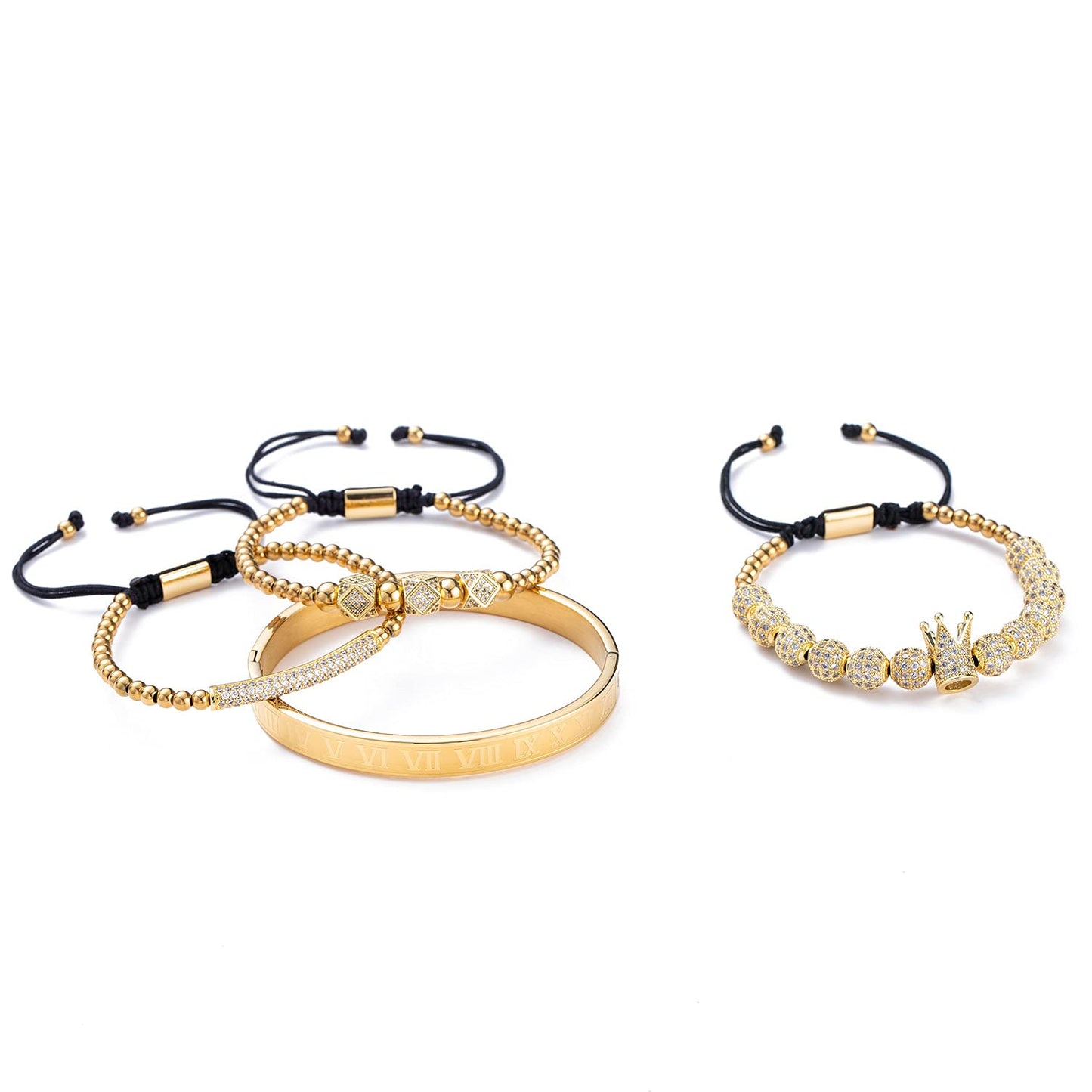 MAGIC FISH Imperial Crown King Mens Bracelet Pave CZ ，Gold Bracelets for Men Luxury Charm Fashion Cuff Bangle Crown Birthday Jewelry (3-gold-X)