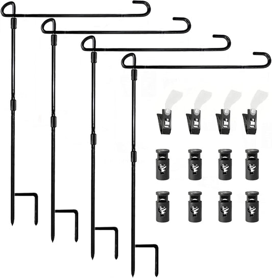 4 Pack Garden Flag Holder Stand, Yard Metal Banner Flagpole with Anti-Wind Clip for Christmas Garden Flag Outdoor Garden Lawn, Flagpole Holds Flags up to 16.5" in Width