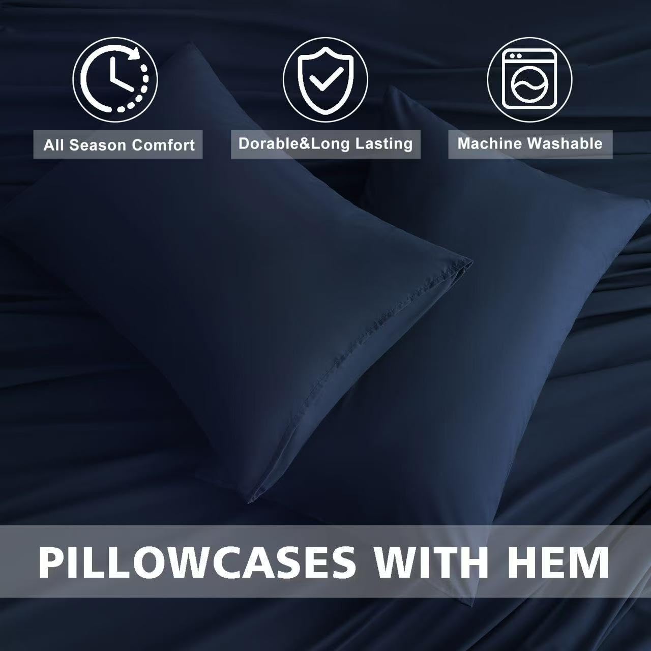 Cal King Size 4 Piece Bed Sheet Set - Ultra Imitation Cotton-Premium Breathable & Cooling Sheets - Hotel Luxury Bed Sheets Deep Pocket up to 15"- Wrinkle, Stain Resistant (Navy Blue, California King)