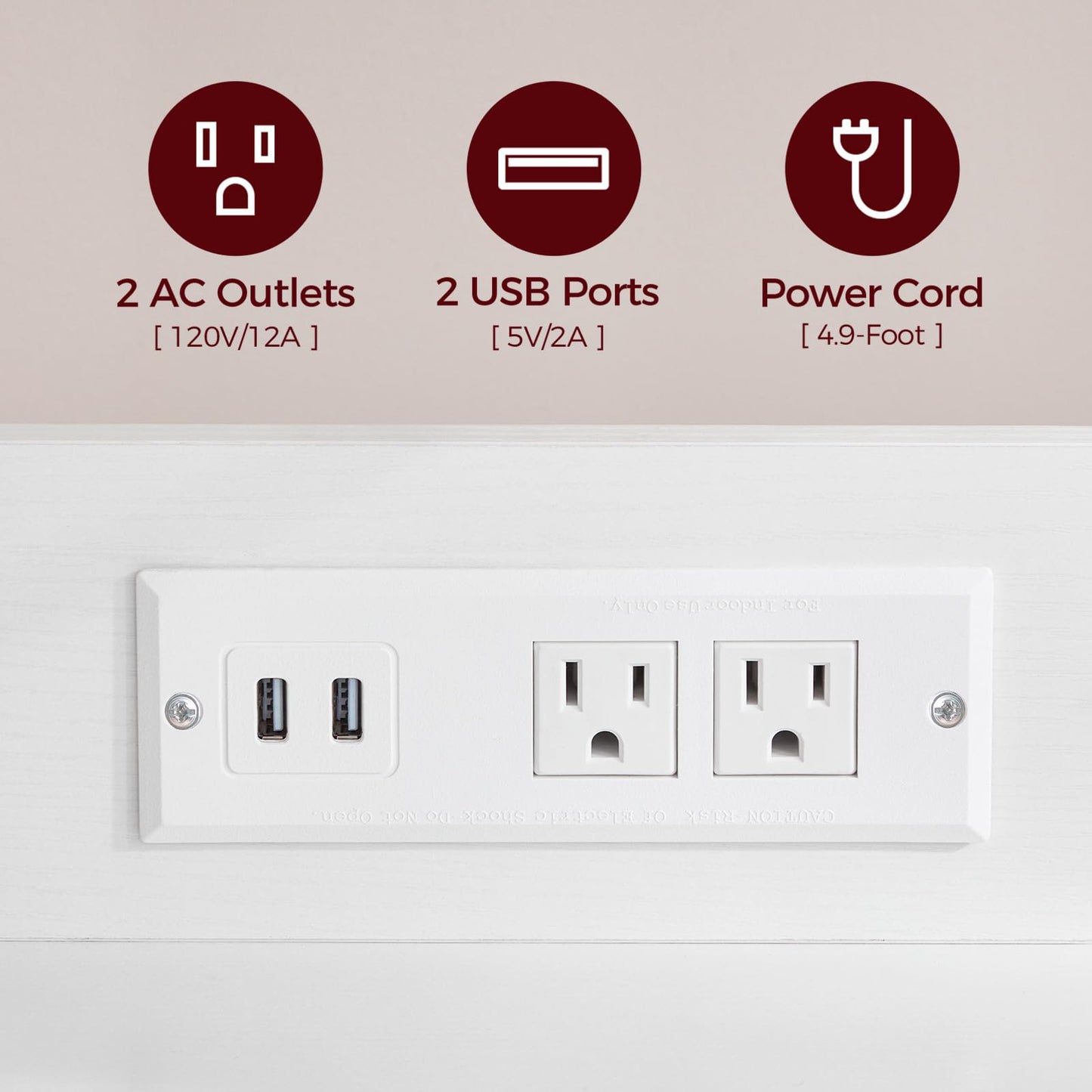 MAHANCRIS Industrial Printer Cart, 3-Tier Mobile Printer Stand, Rolling Cart with 2 AC Outlets and 2 USB Ports, Home Printer Stand with 2 Hooks, for Office, Living Room, White PTWT40E01