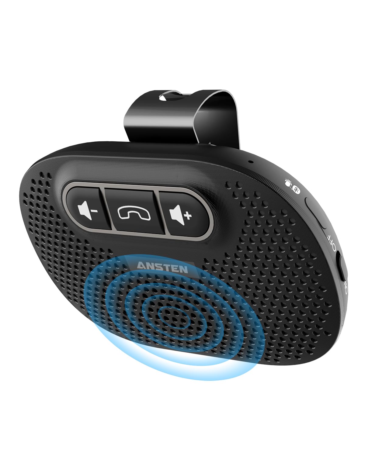 ANSTEN Hands-Free Car Bluetooth Speaker, Bluetooth Car Kit for Cell Phone, Built-in Microphone, Car Phone Speakerphone, Support Android and iOS Siri Google Voice Assistant, GPS, Music, Calls