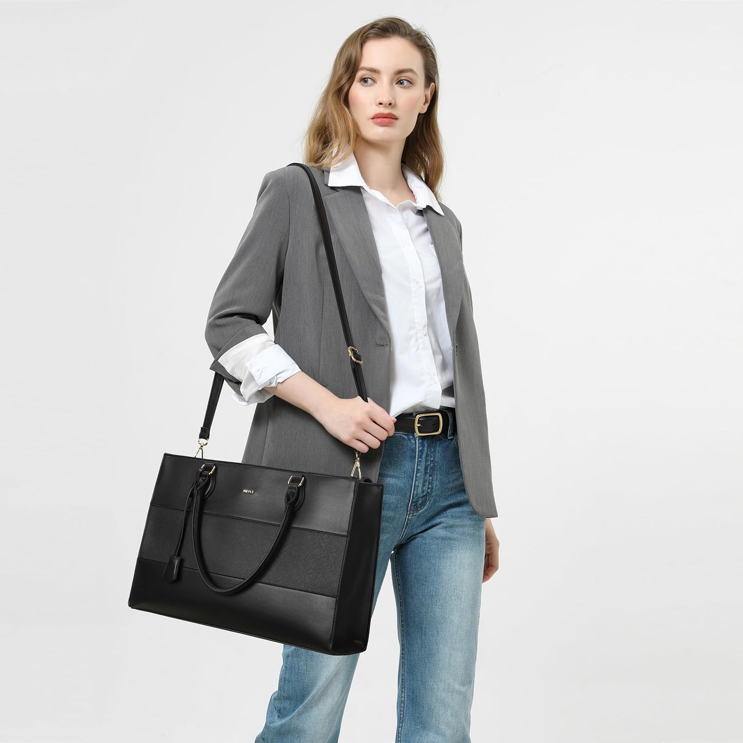 Keyli 3pcs Sets Laptop Bag for Women,15.6 Work Tote Bags Waterproof Leather Business Computer Briefcase with Clutch Purses Casual Shoulder Handbag Messenger Bag for Travel Office Black