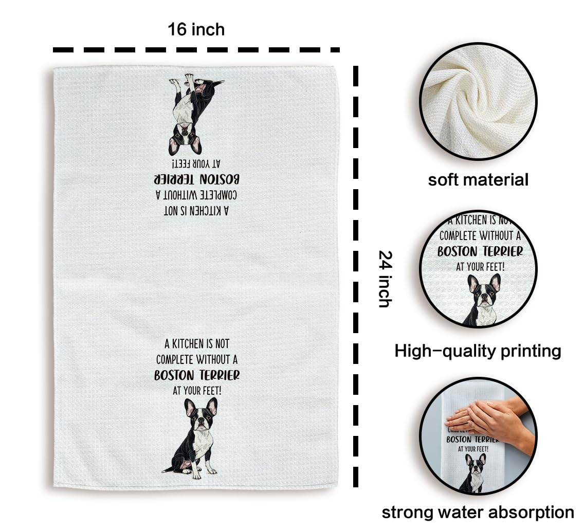 Tzhim Boston Terrier Gifts Kitchen Towels Set of 2, Boston Terrier Gifts for Women, Boston Terrier Decor Hand Towels, Boston Terrier Dog Tea Dish Towels for Kitchen, Dog Kitchen Decor, 16x24inch