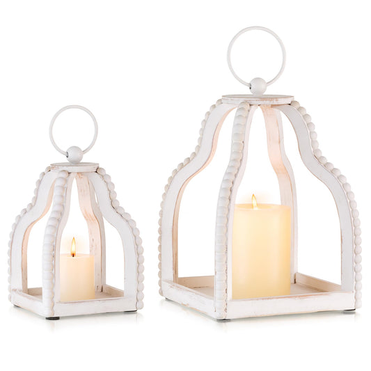 Staymoment Wood Lanterns Decorative Indoor: Farmhouse Hanging Candle Holder Set of 2 Brown Table Centerpiece Fireplace Mantle Shelf Rustic Home Decor Fall Decoration