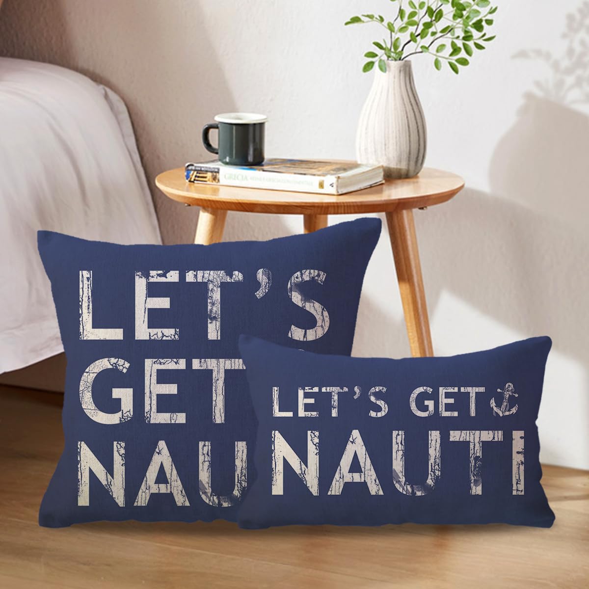 ULOVE LOVE YOURSELF Costal Beach Throw Pillow Cover Let’s Get Nauti Anchor House Decor Cushion Covers Nautical Summer Decorative Lumbar Pillowcases 12x20 inch(Blue)