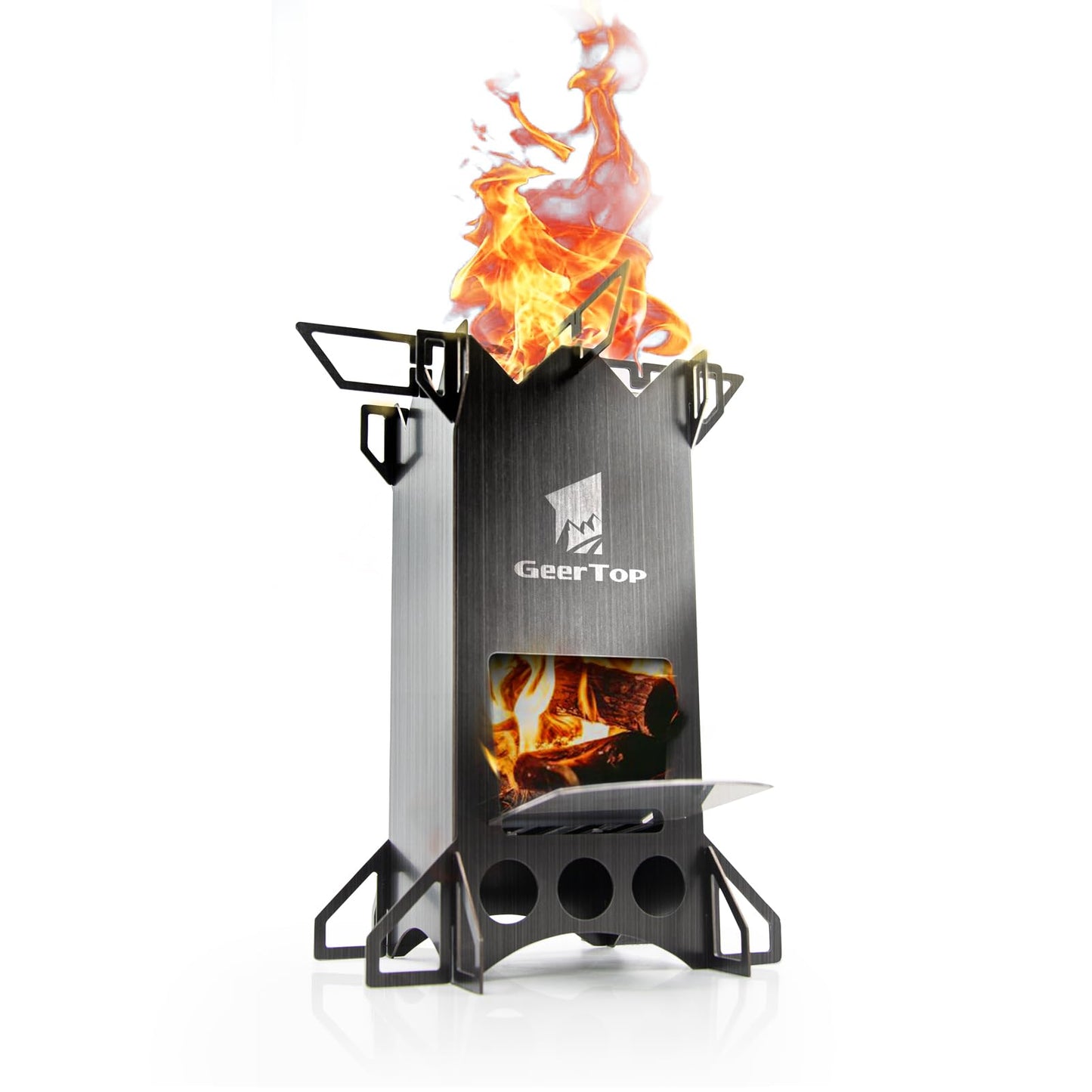 GEERTOP Wood Burning Camping Rocket Stove, Portable Backpacking Stainless Steel Wood Stove Camping Gear Accessories for Emergency Survival Outdoor Hiking Travel Picnic BBQ