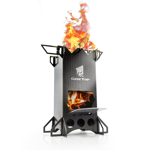GEERTOP Wood Burning Camping Rocket Stove, Portable Backpacking Stainless Steel Wood Stove Camping Gear Accessories for Emergency Survival Outdoor Hiking Travel Picnic BBQ