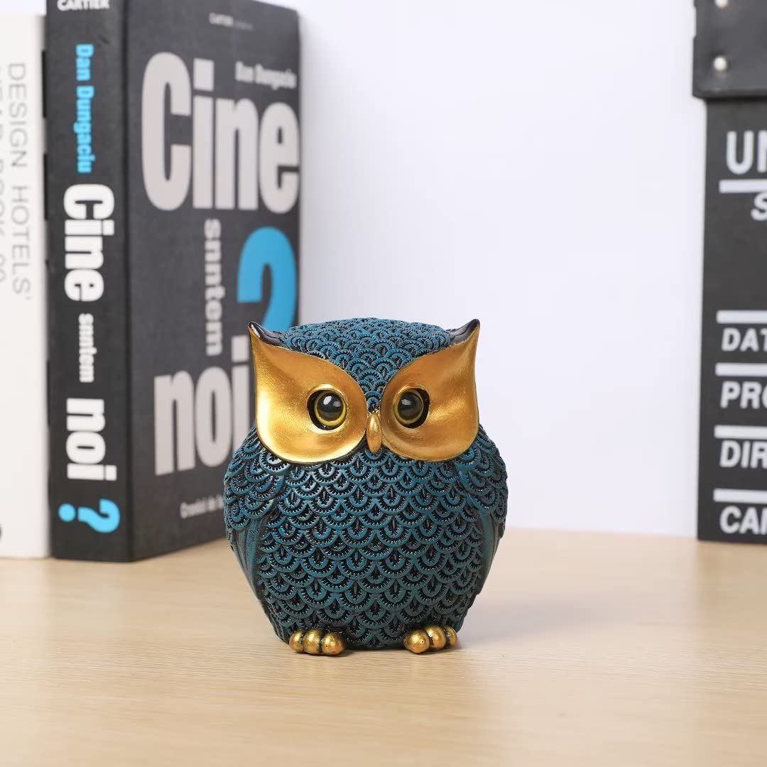Artpaul Owl Figurines Home Decor Accents Small Décor Items for Shelf Decorations for Living Room Office, Gifts for Owl Lover (Blue)