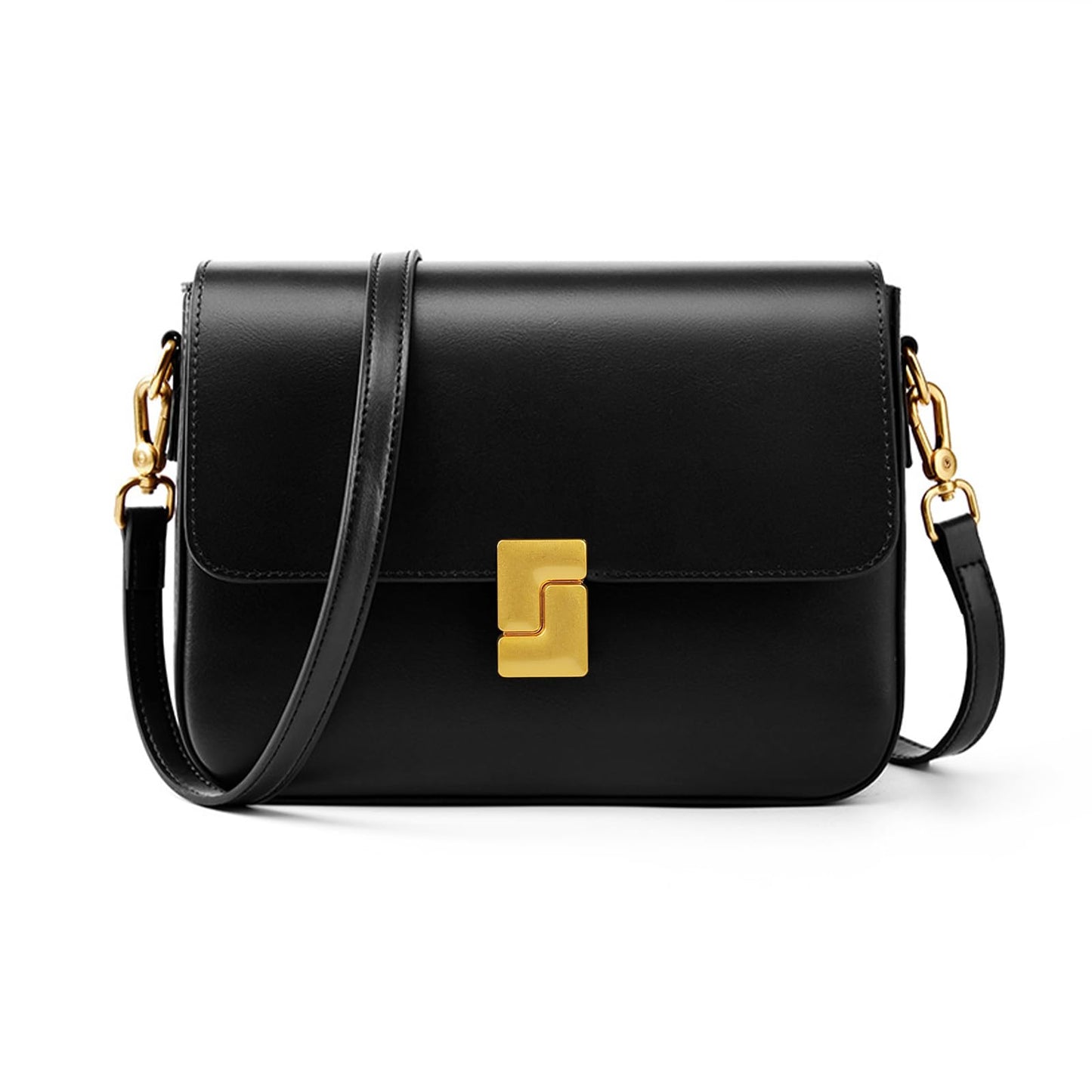 MoreFarther Shoulder Bags for Women, Genuine Leather Crossbody Purses Vintage Handbags-Adjustable Strap Designer Bags (Black)