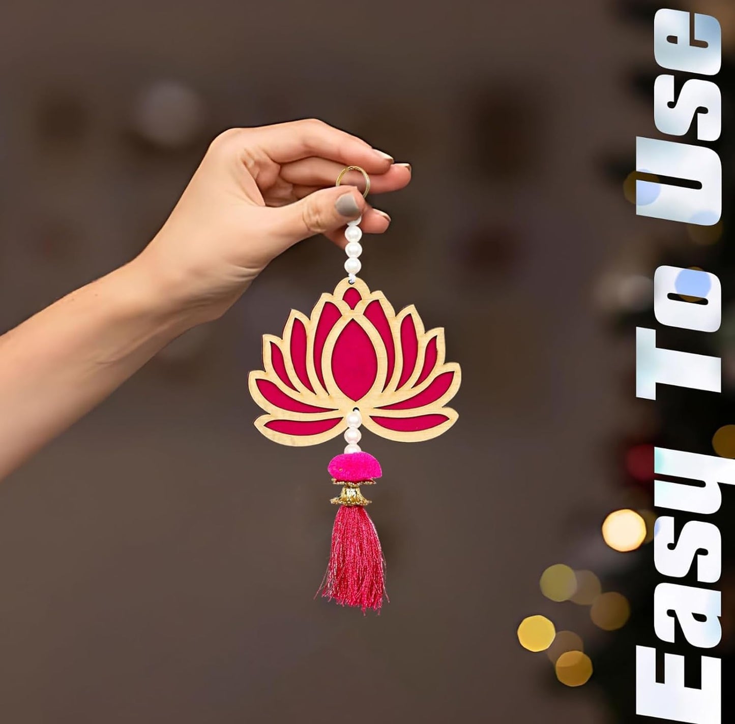 Lotus Hangings for Decoration MDF Floral Wall Hangings for Fastive Decor Temple Pooja Room Gift Ready Packaging (Pack of 6)