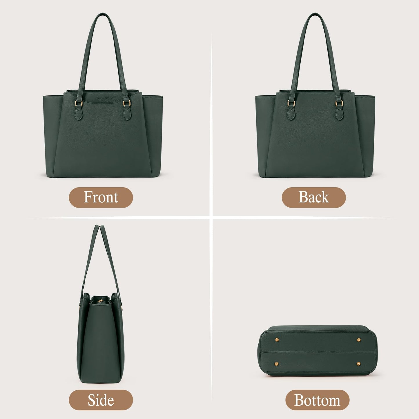 RAINSMORE Laptop Bag for Women 15.6 Inch Work Tote Bags Waterproof Computer Bags Leather Professional Laptop Purse Womens Laptop Briefcase Large Handbag for Office Teacher Travel, Green